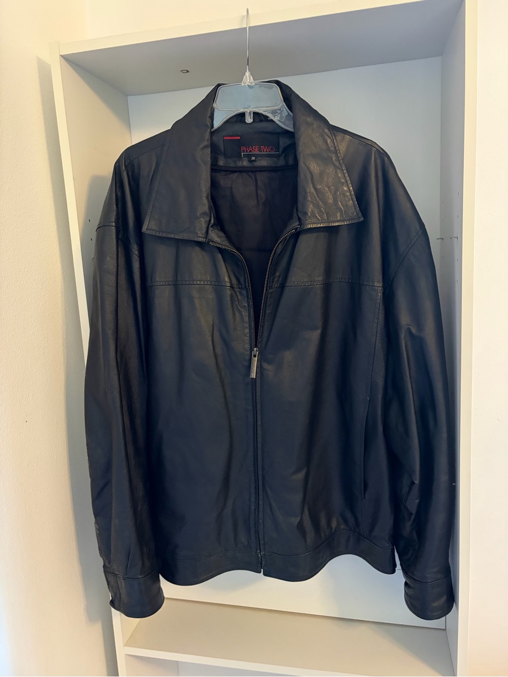 Phase Two Black Leather Bomber Jacket